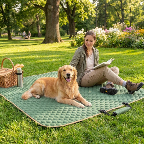 Foldable Textured Pet Picnic Mat with Carry Straps